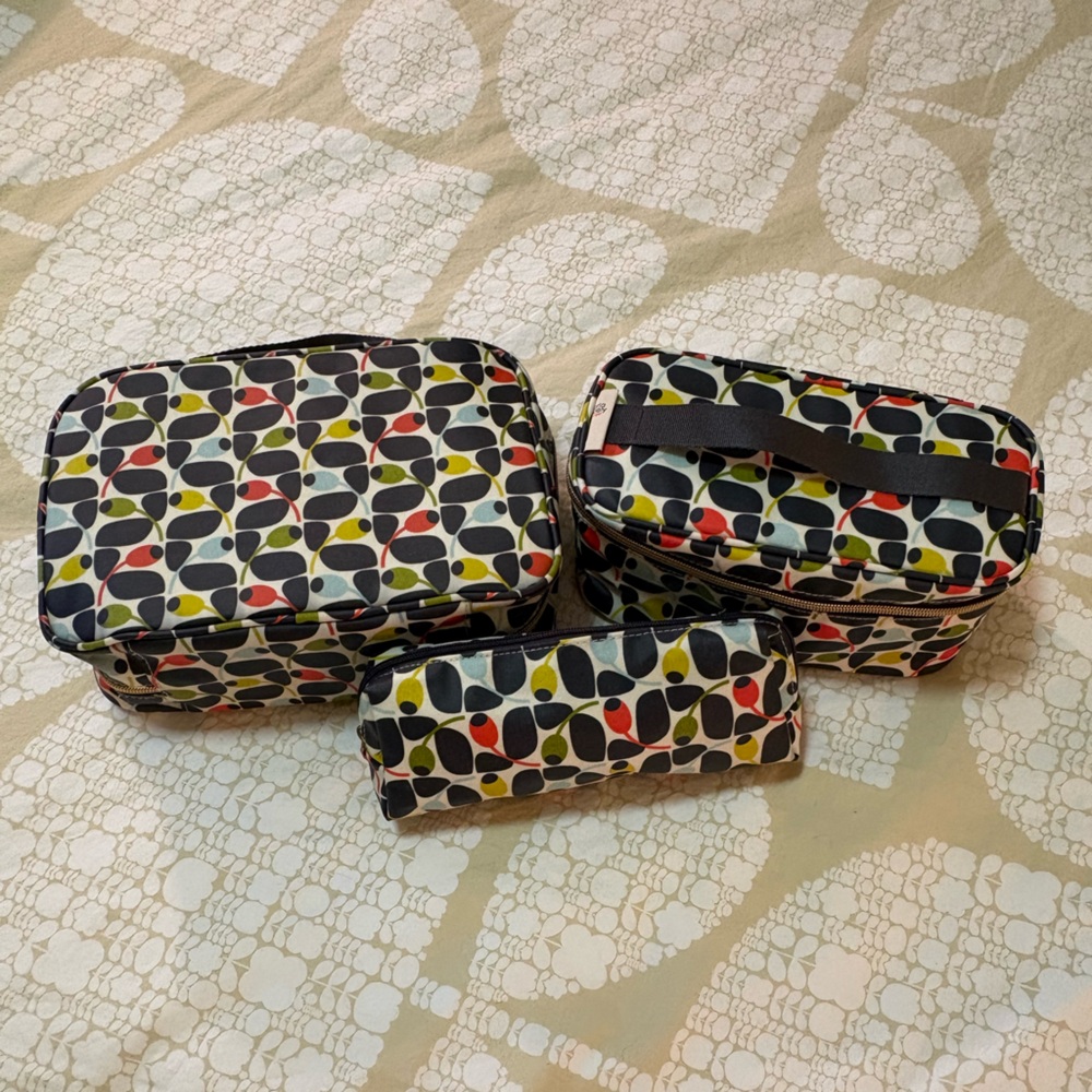 Orla Kiely Olive Multicolor 3 Piece Cosmetic Bag Set